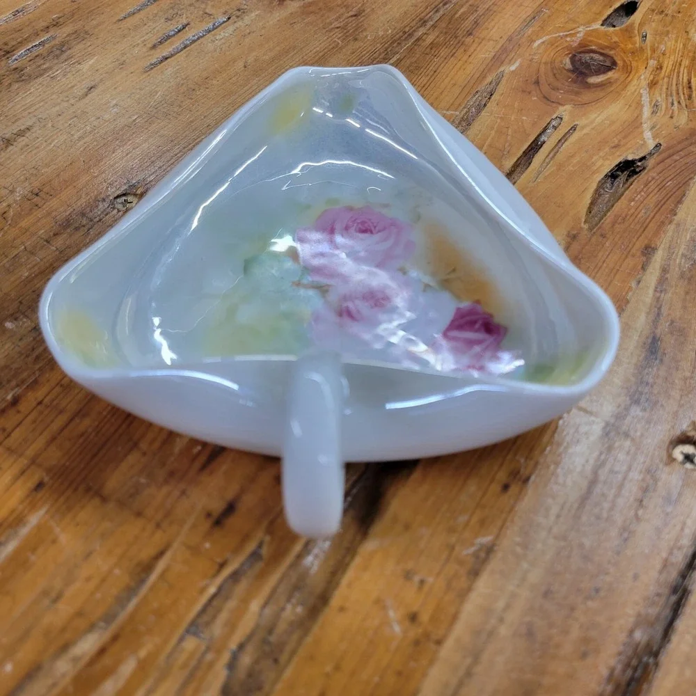 Royal Bayreuth Bavaria Pink Rose Iridescent Luster Porcelain Nappy Trinket‎ Dish